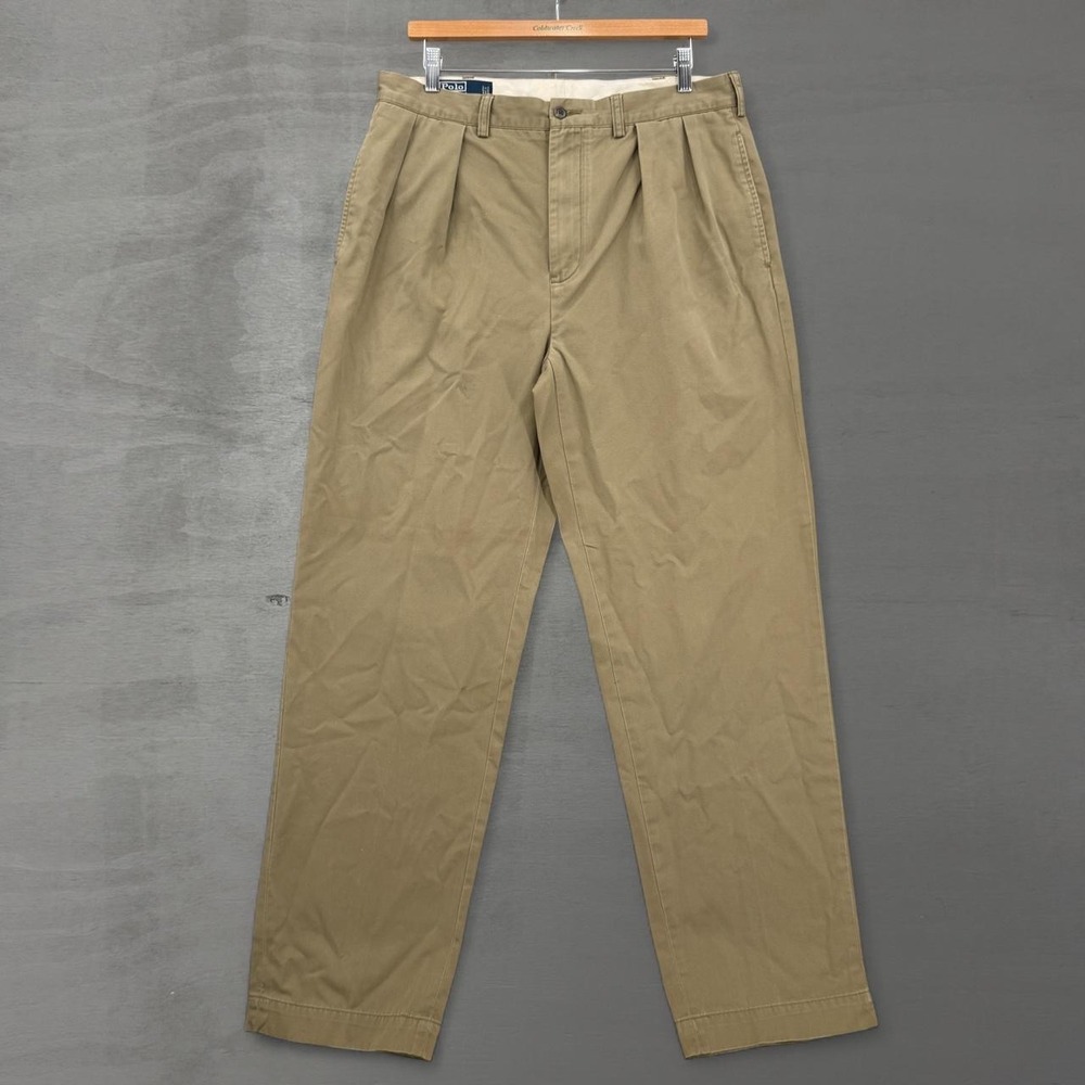 Vintage Polo Ralph Lauren Andrew Pant Khaki Tan Pleated Chino Trousers 34 x 32